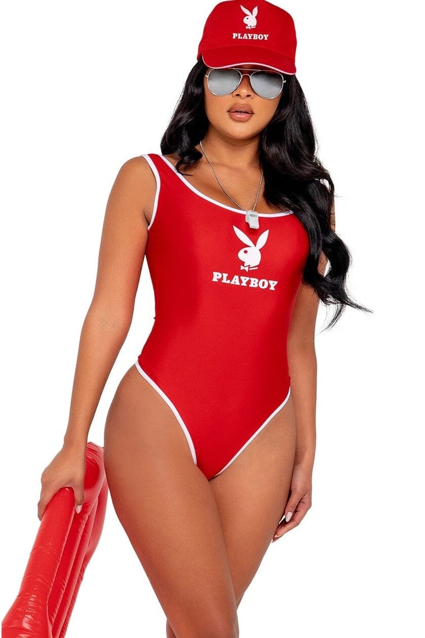 3PC Playboy Beach Patrol-Bunny Costumes-Roma Costumes-Red-L-SEXYSHOES.COM