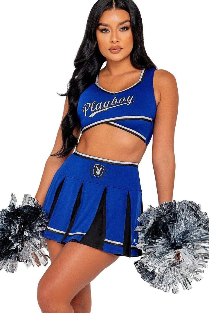 3PC Playboy Cheer Squad-Bunny Costumes-Roma Costumes-Blue-L-SEXYSHOES.COM