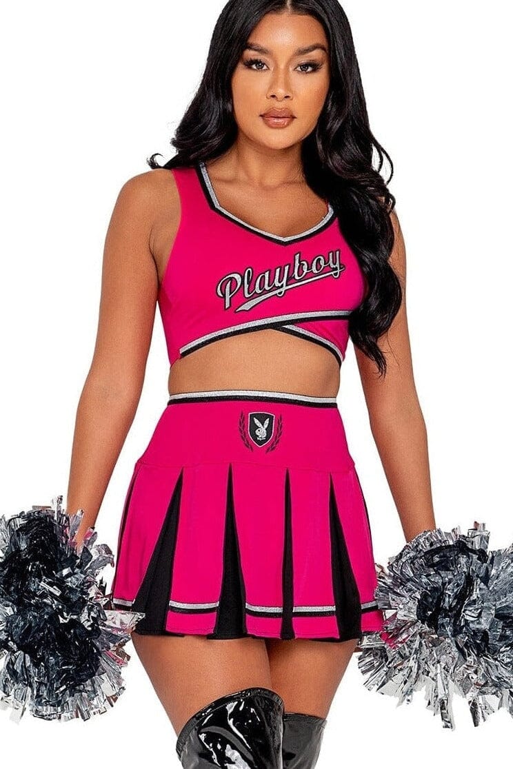 3PC Playboy Cheer Squad-Bunny Costumes-Roma Costumes-Pink-L-SEXYSHOES.COM