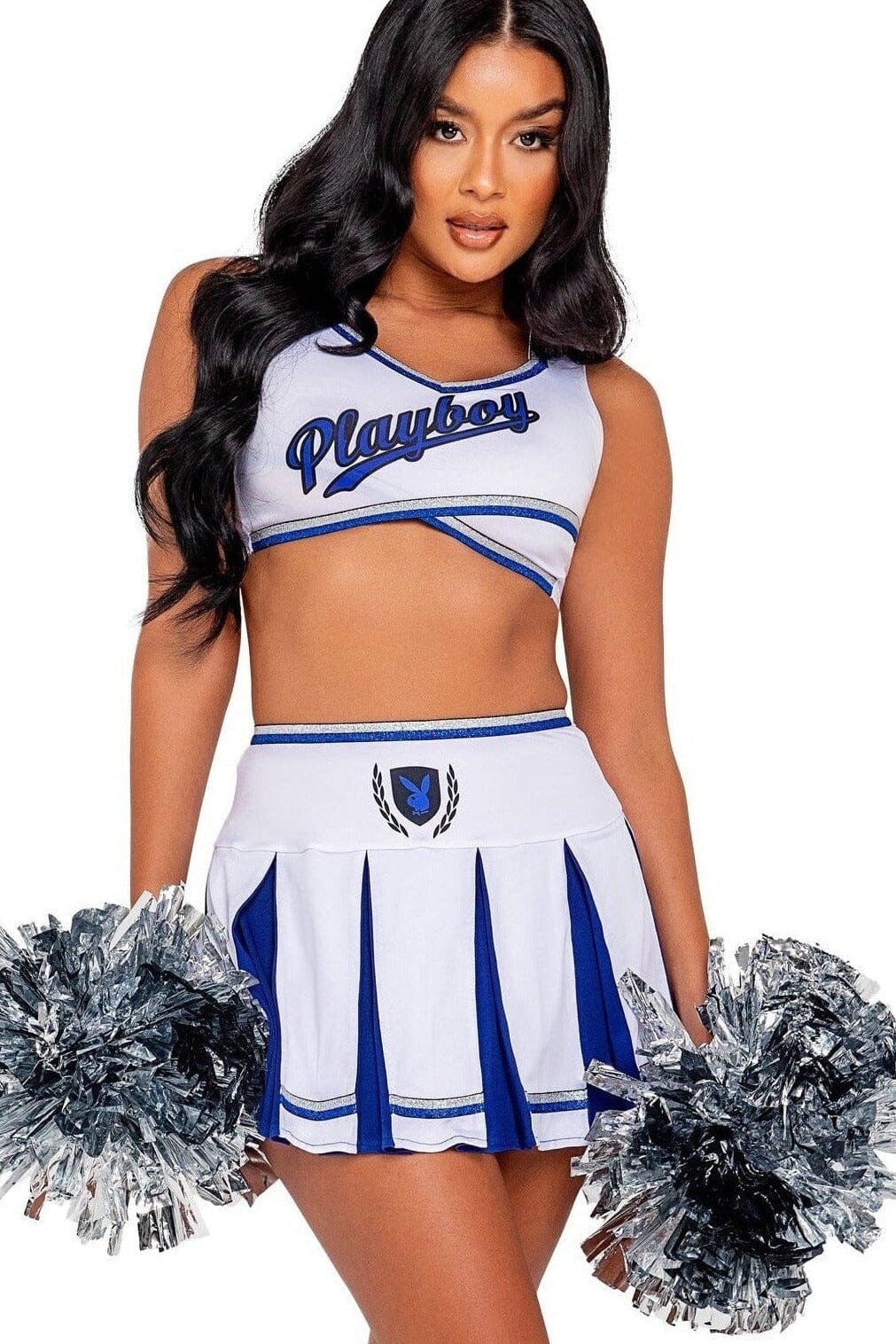 3PC Playboy Cheer Squad-Bunny Costumes-Roma Costumes-White-L-SEXYSHOES.COM