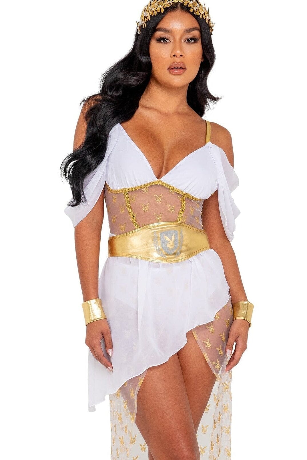 3PC Playboy Goddess-Bunny Costumes-Roma Costumes-White-L-SEXYSHOES.COM