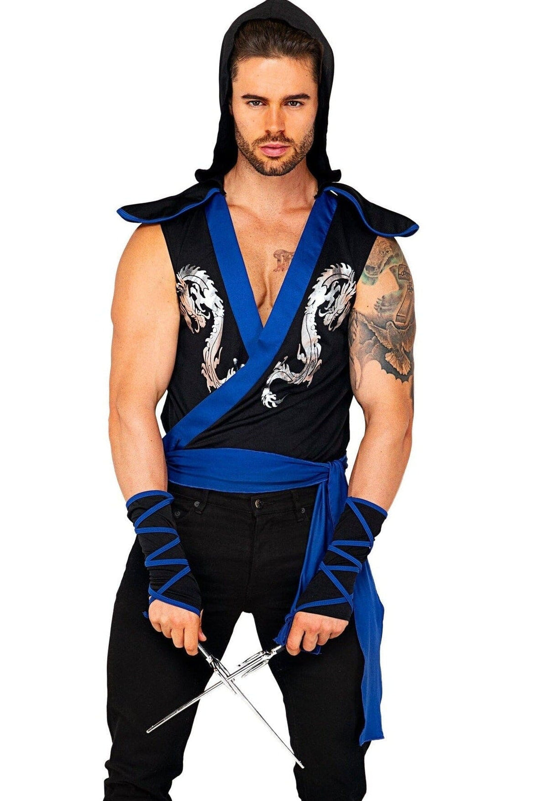 3pc Ninja Warrior-Ninja Costumes-Roma Costumes-Black-L-SEXYSHOES.COM