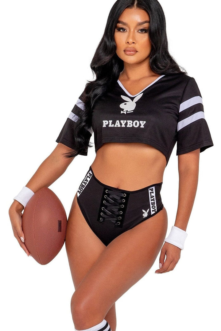 3pc Playboy Football Sport-Bunny Costumes-Roma Costumes-Black-L-SEXYSHOES.COM