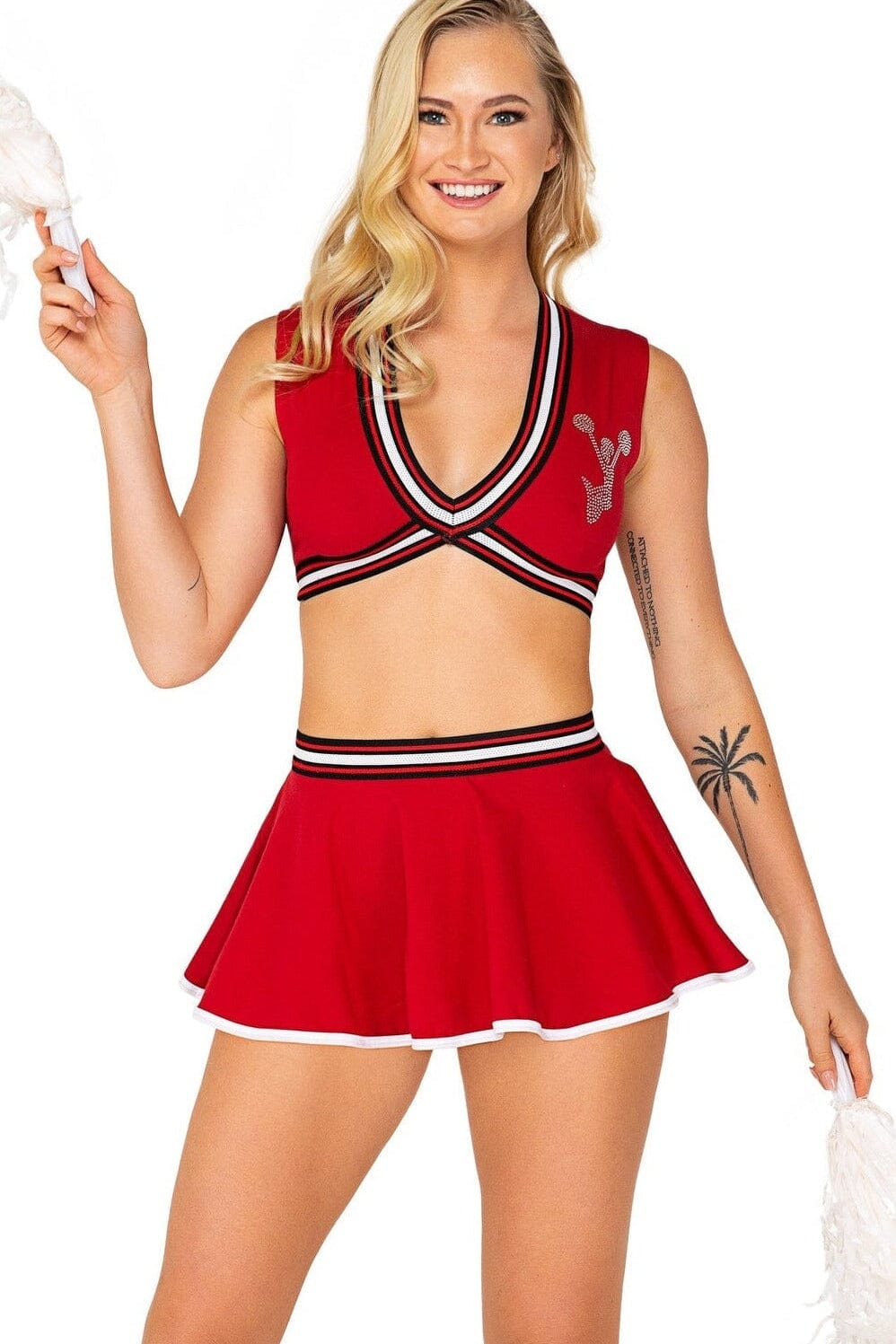 3pc School Spirit-Cheerleader Costumes-Roma Costumes-Red-L-SEXYSHOES.COM