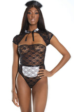 4 Pc. Strapless Stretch Lace Maid Teddy