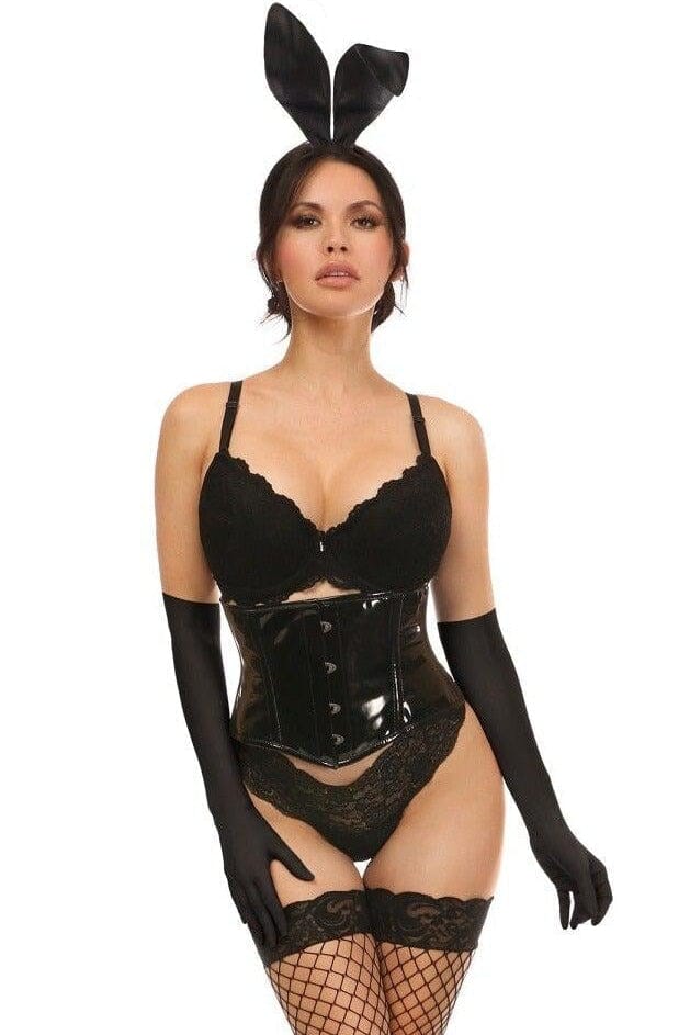 4 Piece Black PVC Bunny Corset Costume-Devil Costumes-Daisy Corsets-Black-2X-SEXYSHOES.COM