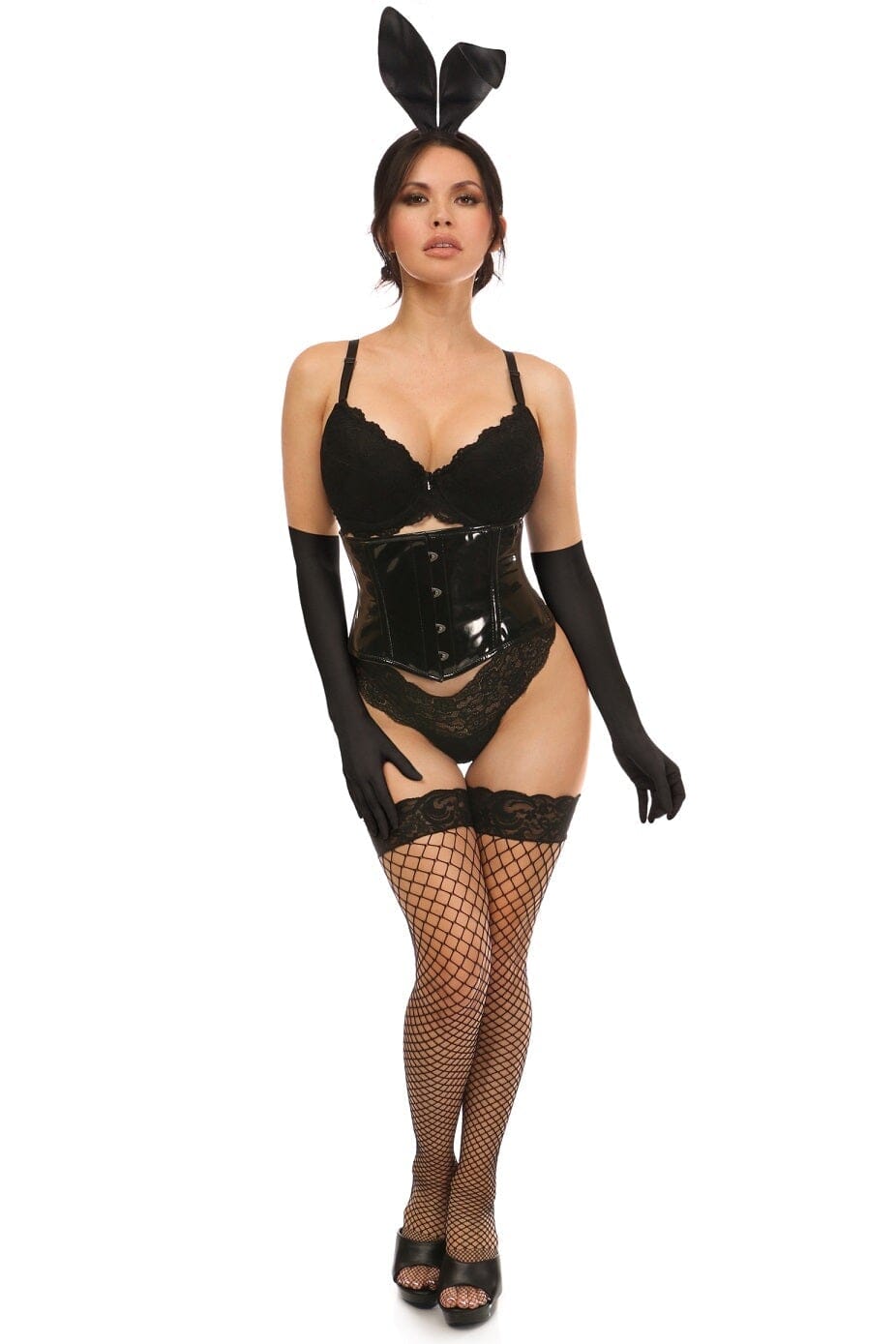 4 Piece Black PVC Bunny Corset Costume-Devil Costumes-Daisy Corsets-SEXYSHOES.COM