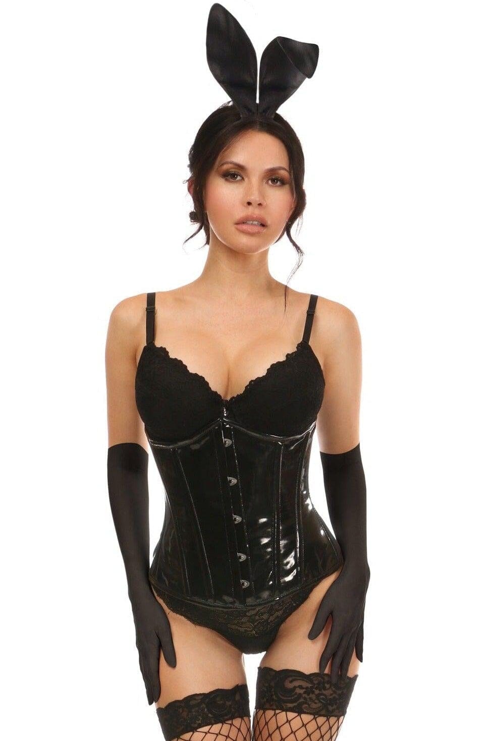 4 Piece Black Vinyl Bunny Corset Costume-Devil Costumes-Daisy Corsets-Black-2X-SEXYSHOES.COM