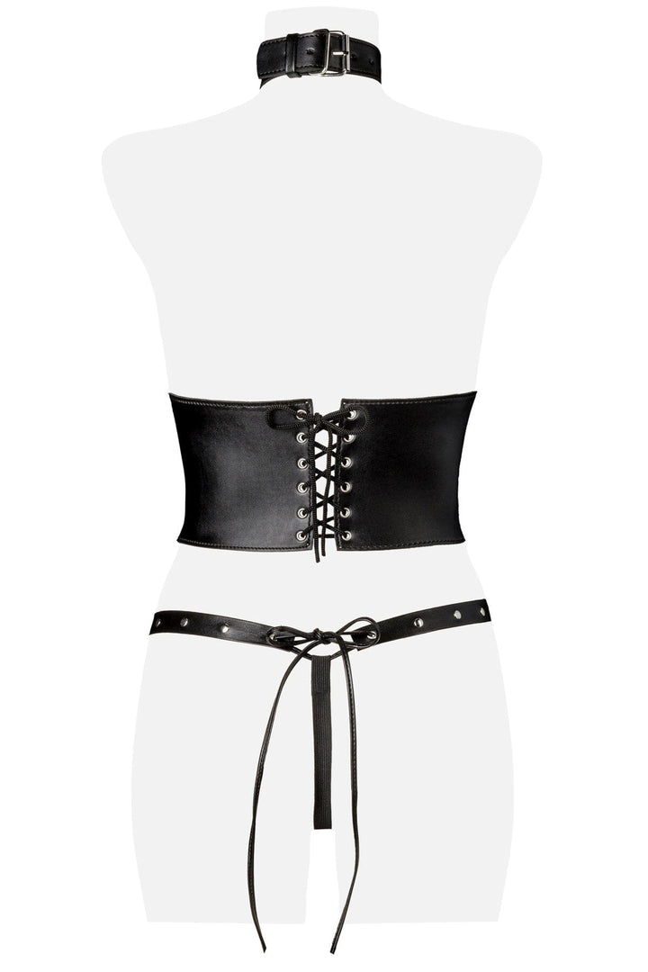 4 Piece Chain Halter Bra w/Corset & Bikini Bottoms-Fetish Corsets-Grey Velvet-SEXYSHOES.COM