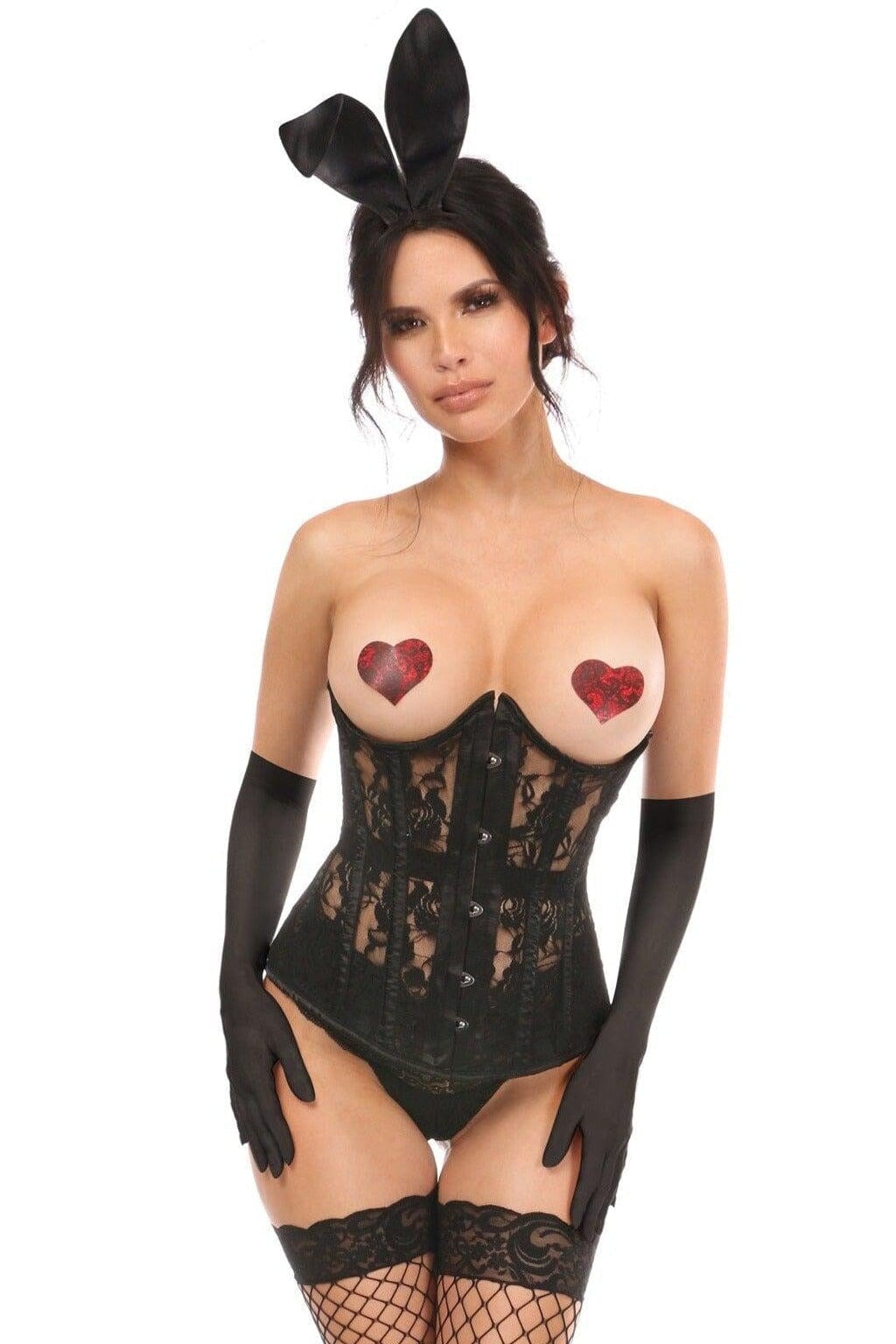 4 Piece Daring Bunny Corset Costume-Devil Costumes-Daisy Corsets-Black-2X-SEXYSHOES.COM