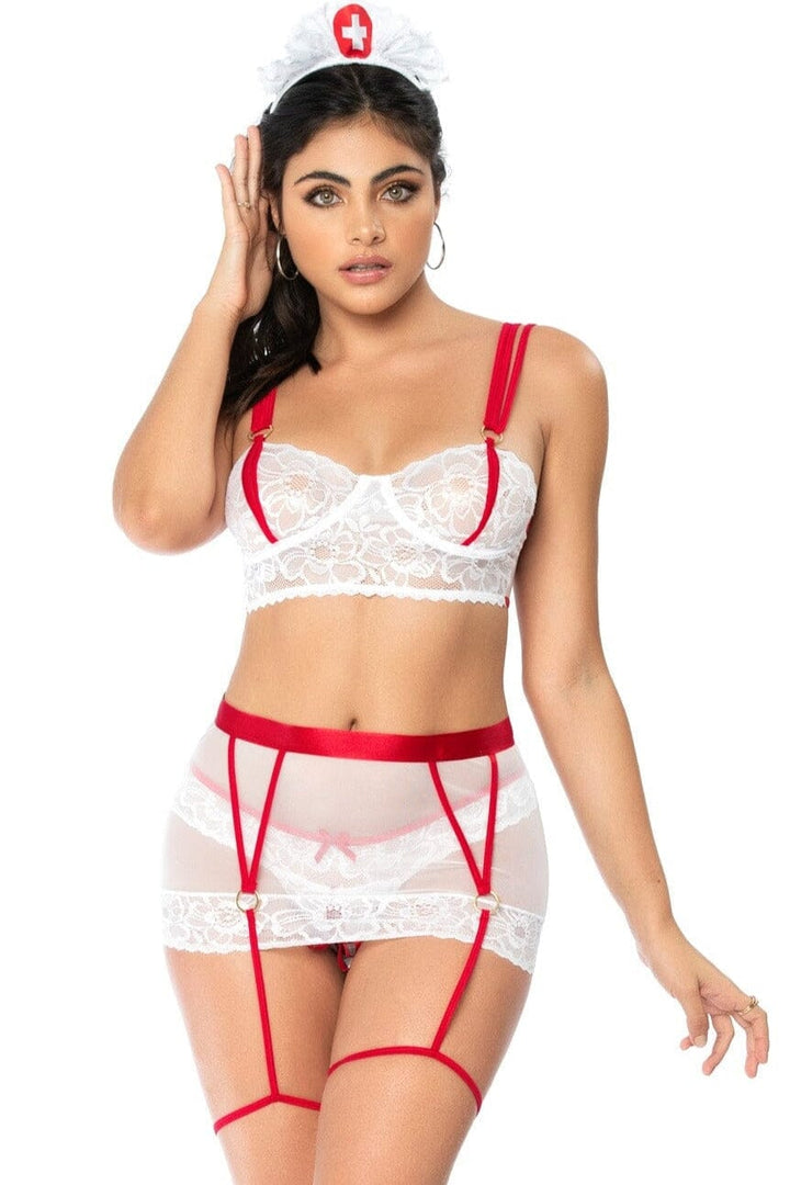 4 Piece Detachable Skirt Nurse Costume Set-Fantasy Lingerie-Mapale-White-S/M-SEXYSHOES.COM