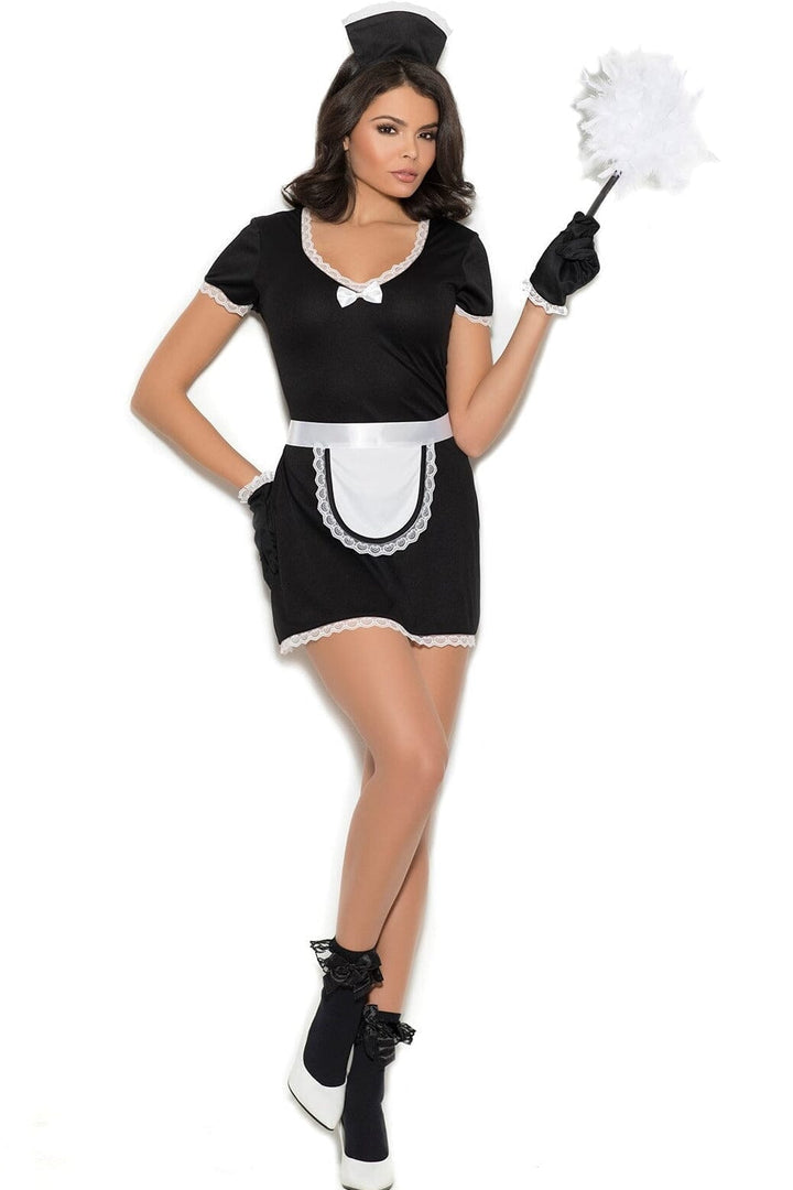 4 Piece Flirty Maid Costume w/accessories-Maid Costumes-Elegant Moments-Black-S-SEXYSHOES.COM