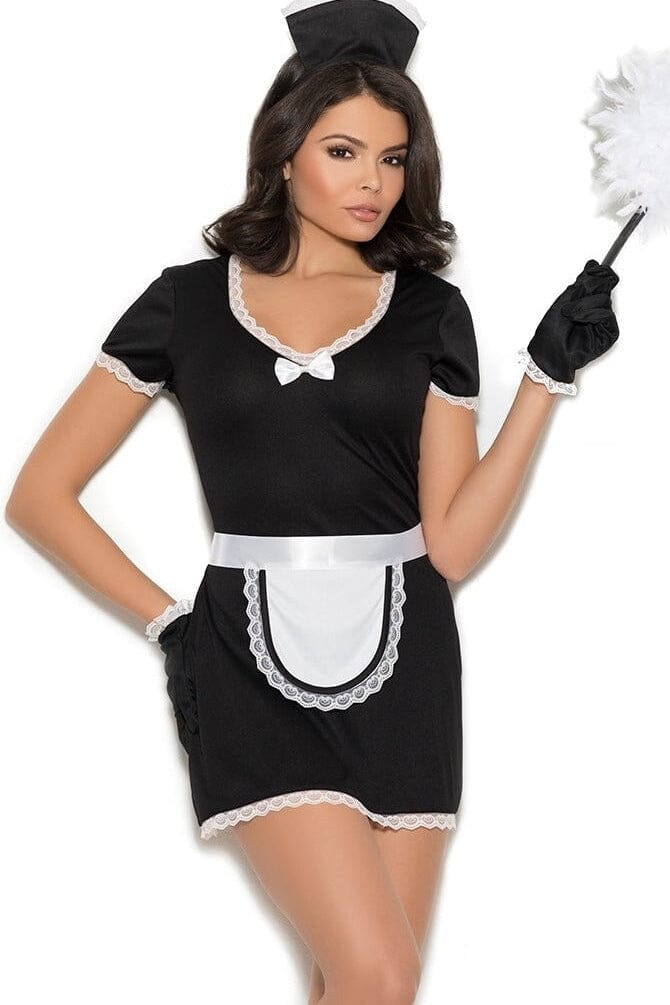 Elegant Moments 4 Piece Flirty Maid Costume W/Accessories in Black  from SexyShoes.com