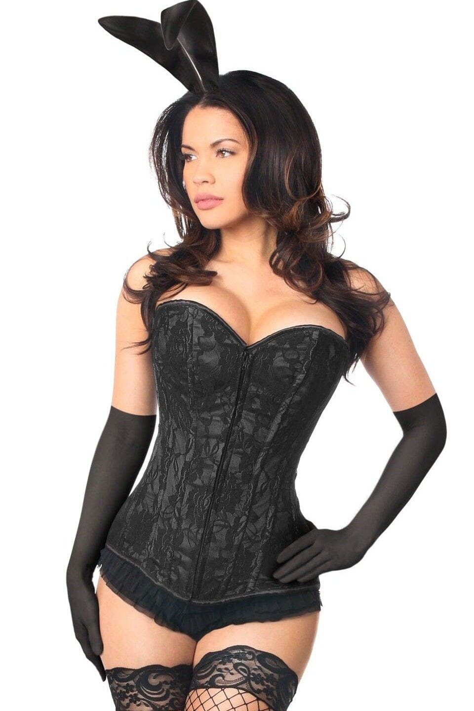 4 Piece Lace Bunny Corset Costume-Devil Costumes-Daisy Corsets-Black-2X-SEXYSHOES.COM