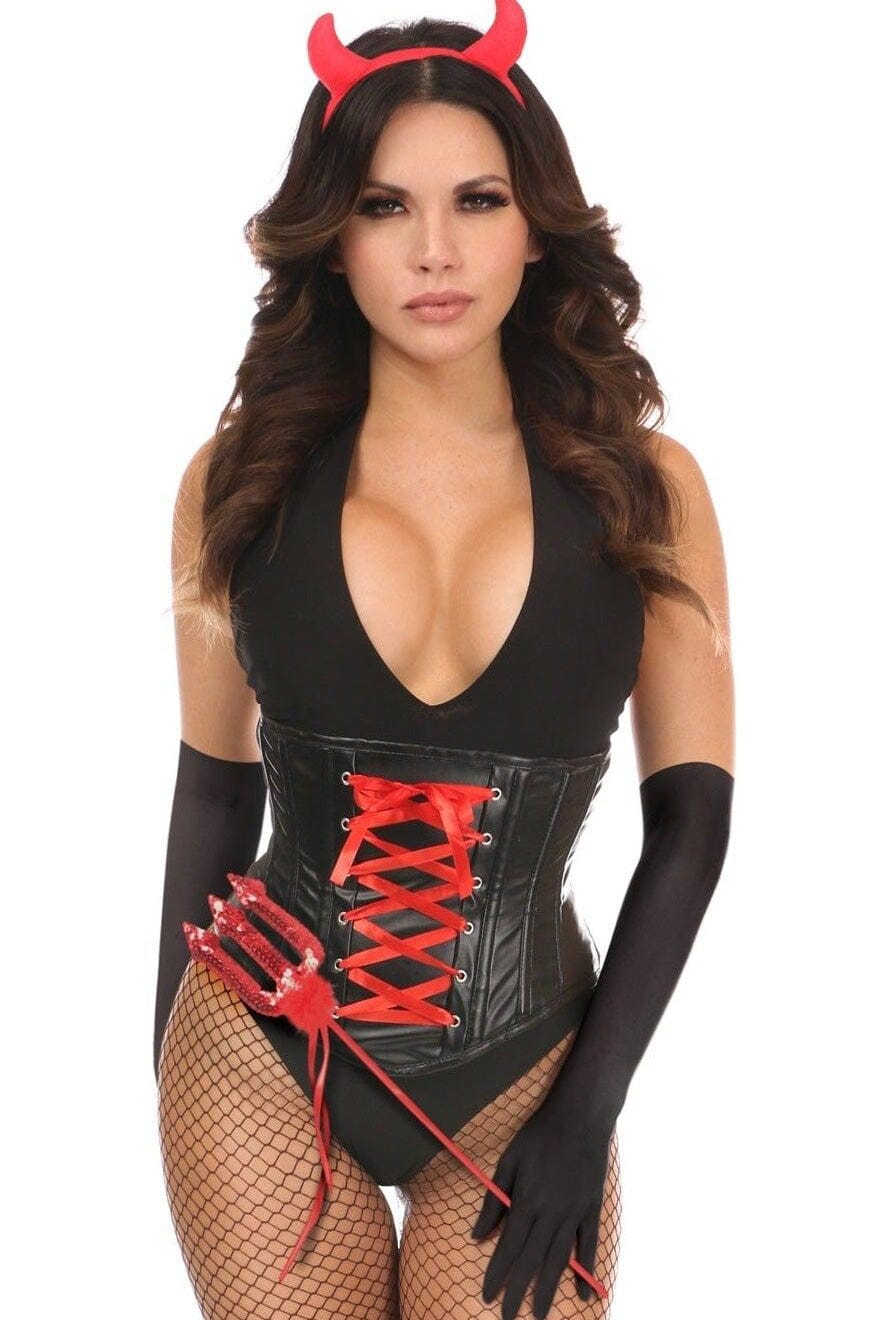 4 Piece Sexy Devil Corset Costume-Devil Costumes-Daisy Corsets-Black-2X-SEXYSHOES.COM