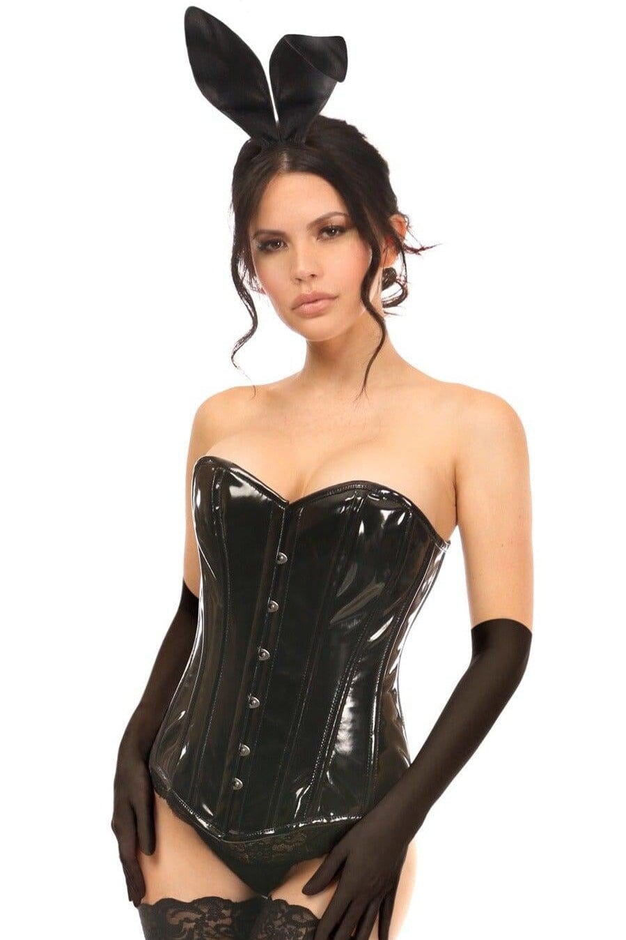 4 Piece Vinyl Bunny Corset Costume-Devil Costumes-Daisy Corsets-Black-2X-SEXYSHOES.COM