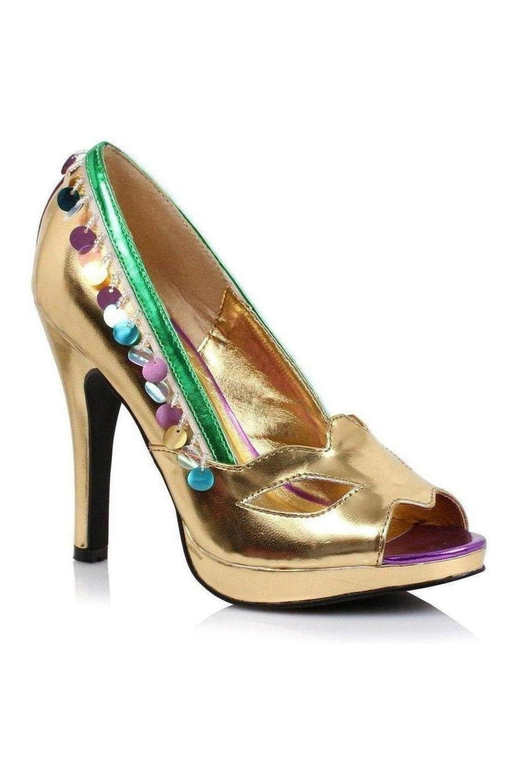 414-MASQUERADE Costume Pump | Gold Faux Leather-Ellie Shoes-SEXYSHOES.COM