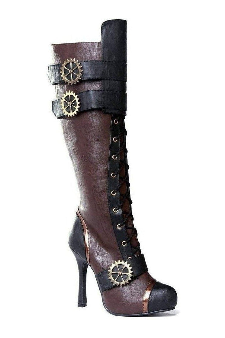 420-QUINLEY Knee Boot | Brown Faux Leather-Ellie Shoes-Brown-Knee Boots-SEXYSHOES.COM