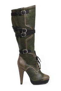 Ellie Shoes 426 COMBAT Knee Boot in Green Faux Leather from SexyShoes.com