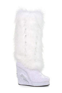 Ellie Shoes 455 HAPPY Light Up Festival Boot in White Velvet