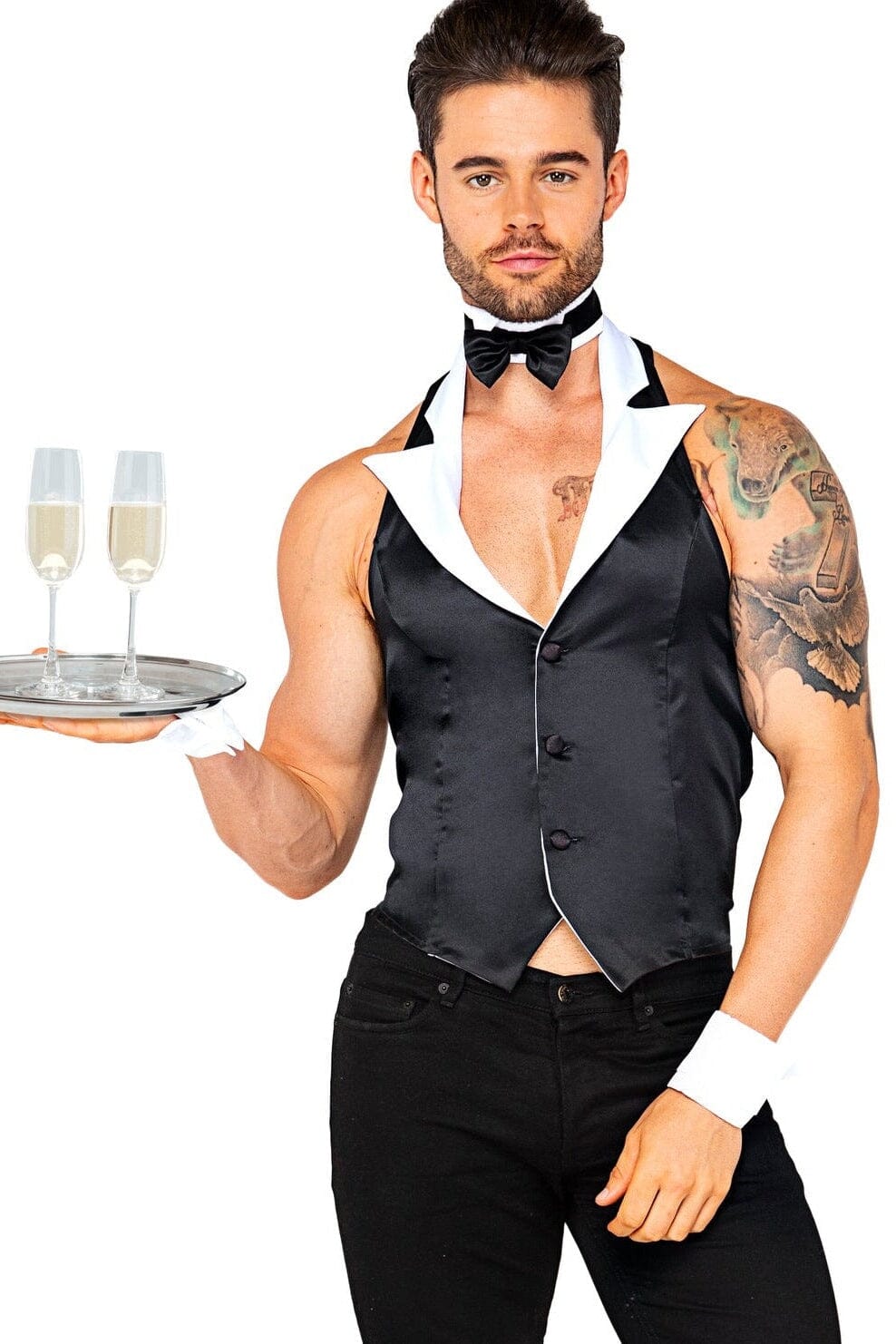 Roma Costumes 4pc Butler Beefcake in Black 