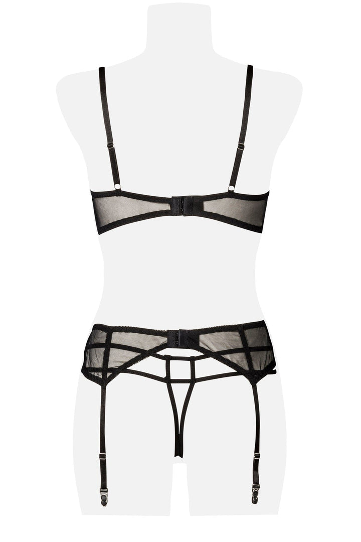 5 Piece Suspender Open Cut Bra & Harness Set-Fetish Sets-Grey Velvet-SEXYSHOES.COM