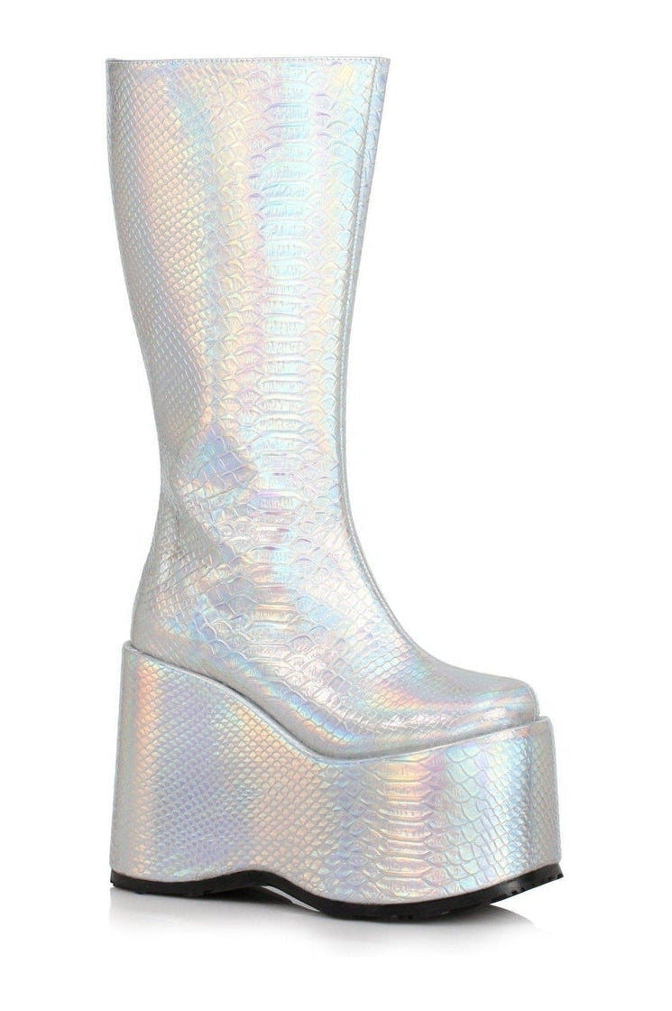 Ellie Shoes 500 AMARA Festival Boot in Silver Faux Leather from SexyShoes.com