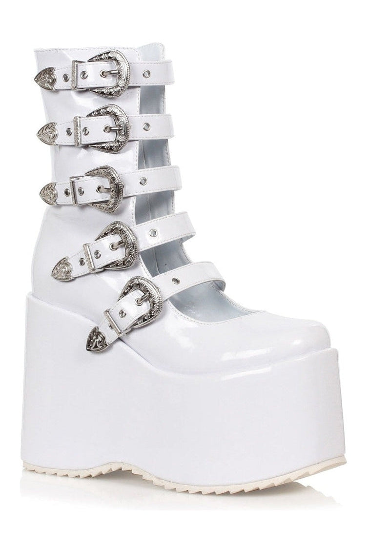500-ASH Ankle Boot | White Faux Leather-Ankle Boots-Ellie Shoes-SEXYSHOES.COM