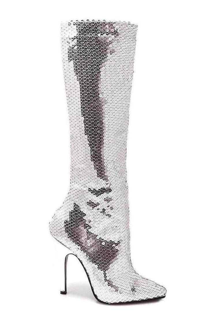 Ellie Shoes 511 TIN Knee Boot in Silver Faux Leather from SexyShoes.com