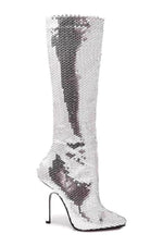511-TIN Knee Boot  | Silver Faux Leather