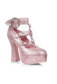 Ellie Shoes Ellie Shoes 557 DAPHNE Chunky Heel with Buckles in Pink Faux Leather from SexyShoes.com