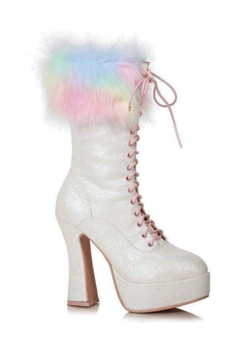 Ellie Shoes Ellie Shoes 557 NORA Chunky Heel Unicorn Boot With Faux Fur in White Faux Leather from SexyShoes.com