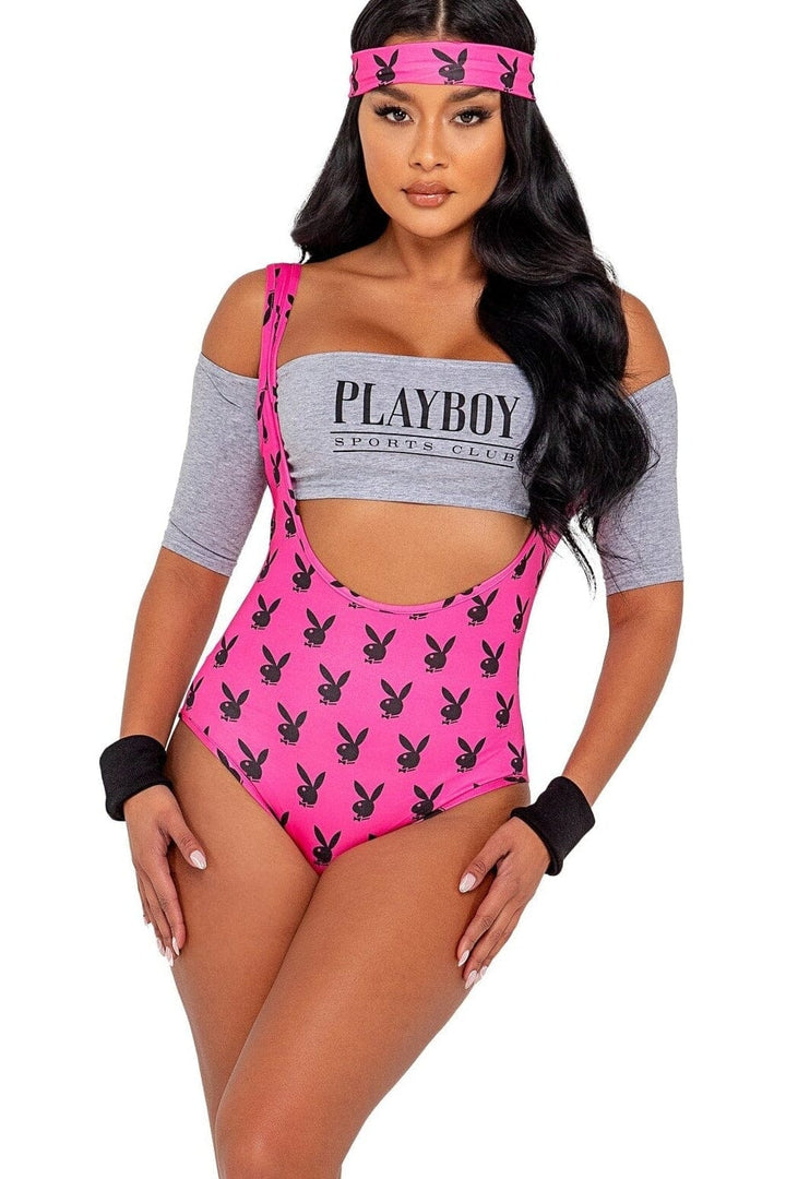 5PC Playboy Retro Physical-Bunny Costumes-Roma Costumes-Pink-L-SEXYSHOES.COM