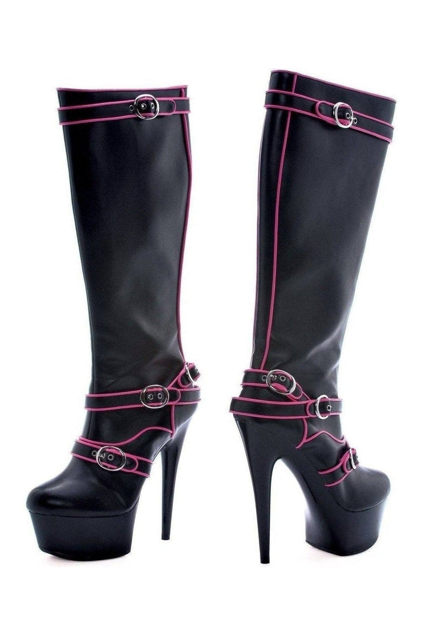 601-FAME Stripper Knee Boot | Black Faux Leather-Ellie Shoes-SEXYSHOES.COM