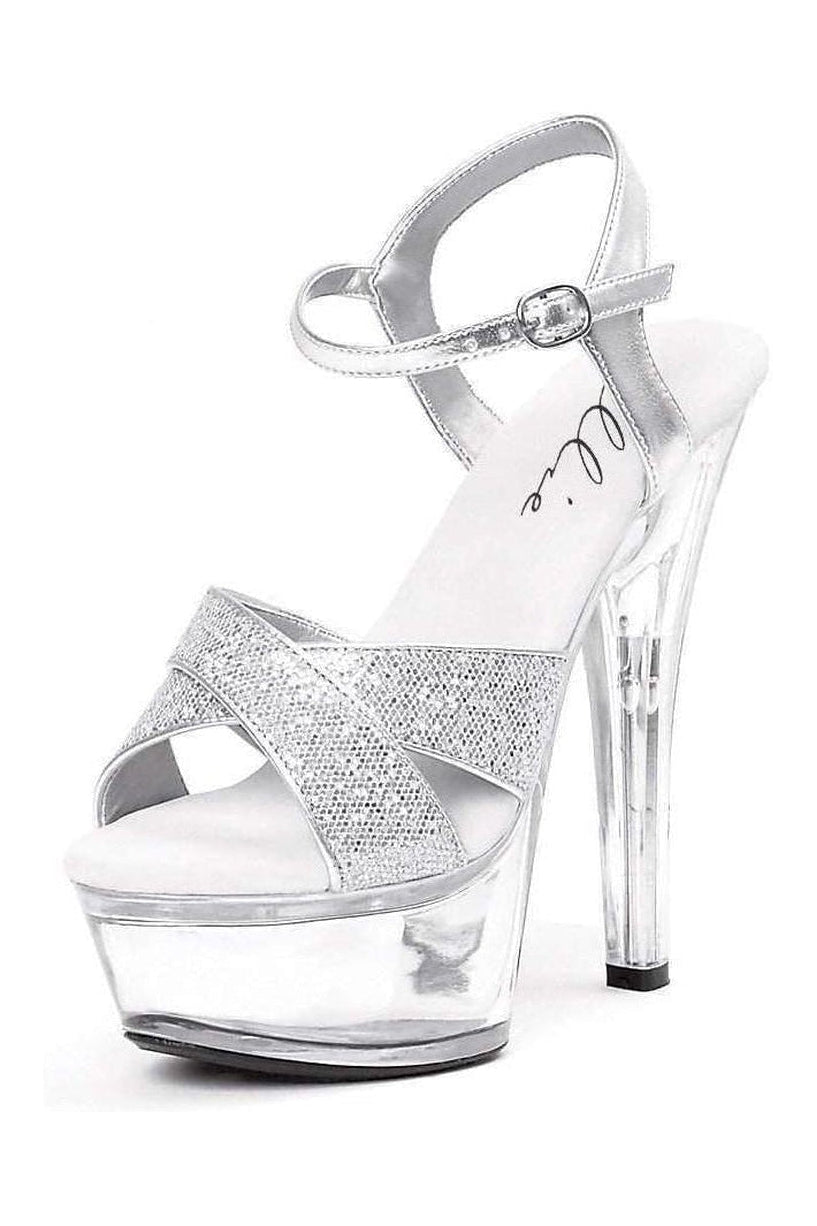 Ellie Shoes 601 JANIE Platform Sandal in Silver Glitter from SexyShoes.com