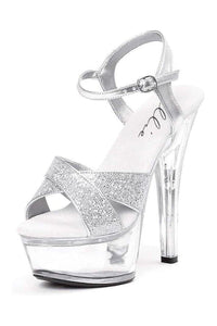 Ellie Shoes 601 JANIE Platform Sandal in Silver Glitter from SexyShoes.com