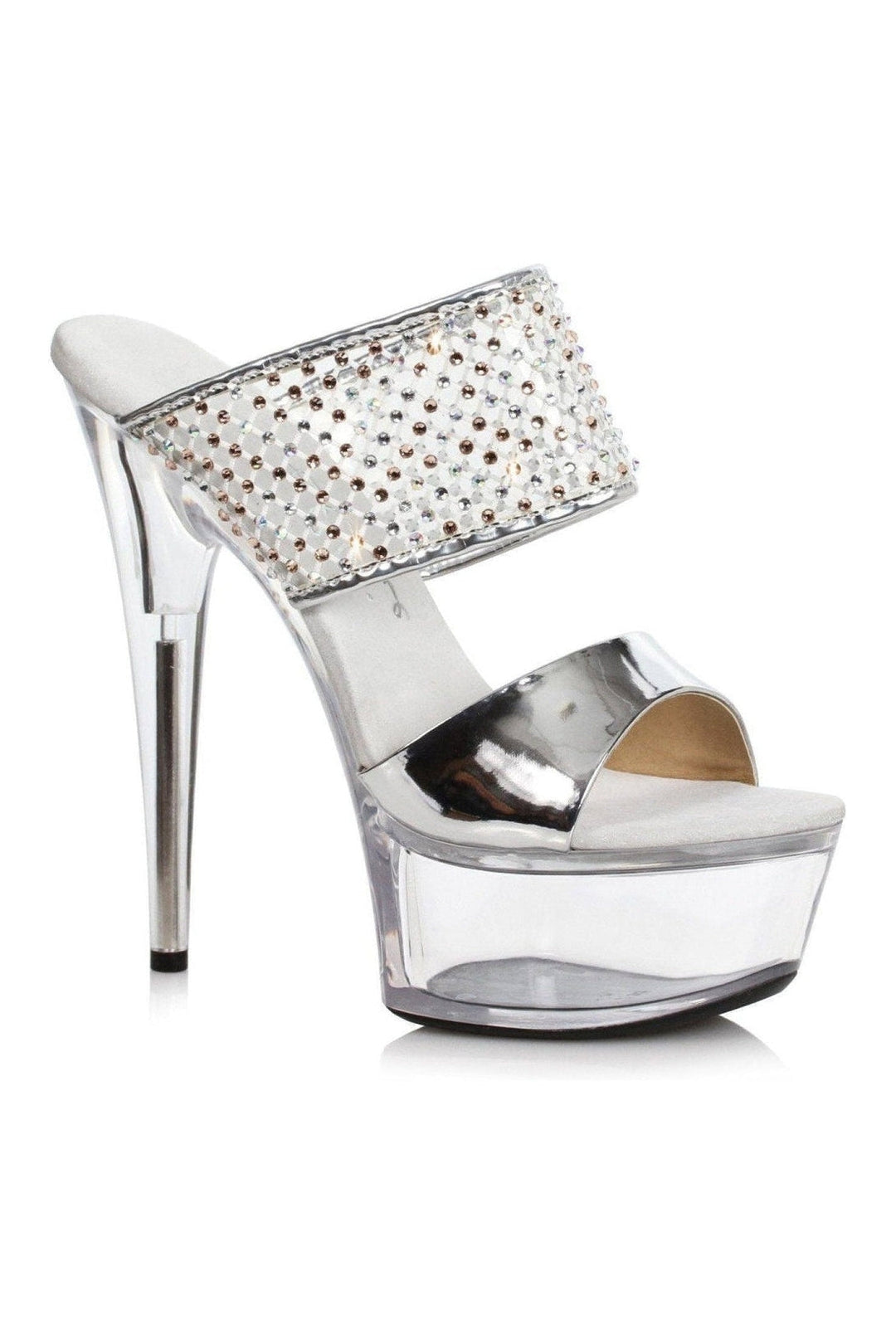 609-AILEEN Stripper Slide | Silver Faux Leather-Ellie Shoes-SEXYSHOES.COM