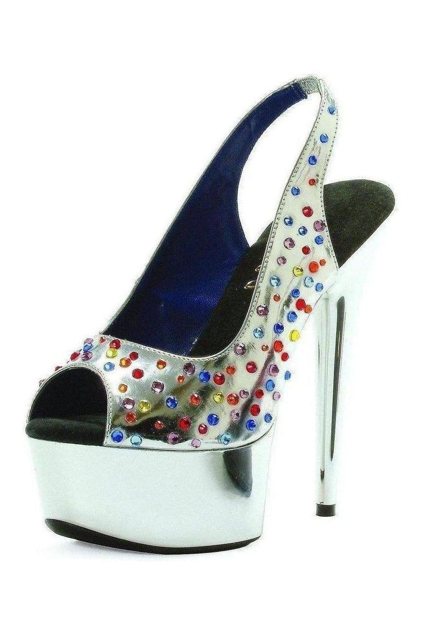 609-BEDAZZLED Platform Sandal | Silver Faux Leather-Ellie Shoes-SEXYSHOES.COM