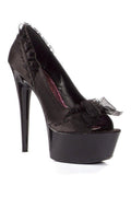 609-JEZEBEL Platform Pump  | Black Genuine Satin