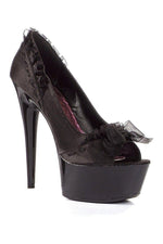 609-JEZEBEL Platform Pump  | Black Genuine Satin