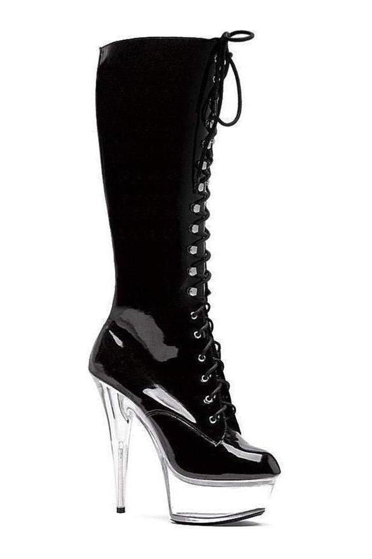 609-JUNGLE Platform Boot | Black Patent-Ellie Shoes-Black-Knee Boots-SEXYSHOES.COM