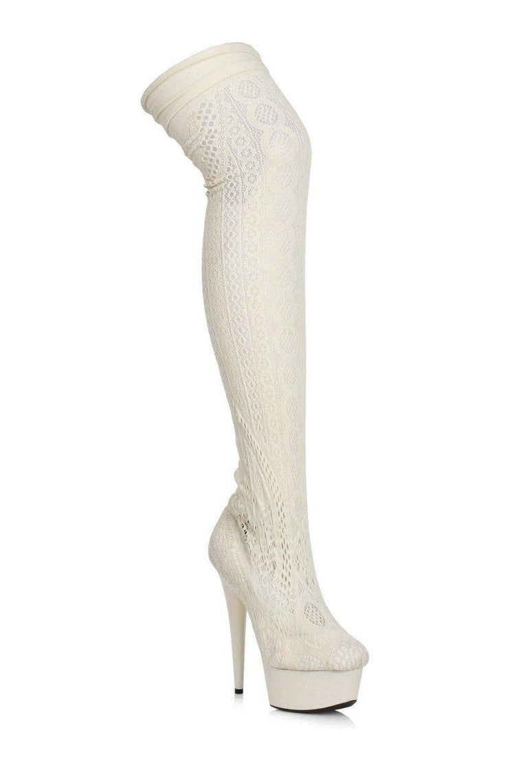 Ellie Shoes 609 MEI Stripper Thigh Boot in White Fabric from SexyShoes.com
