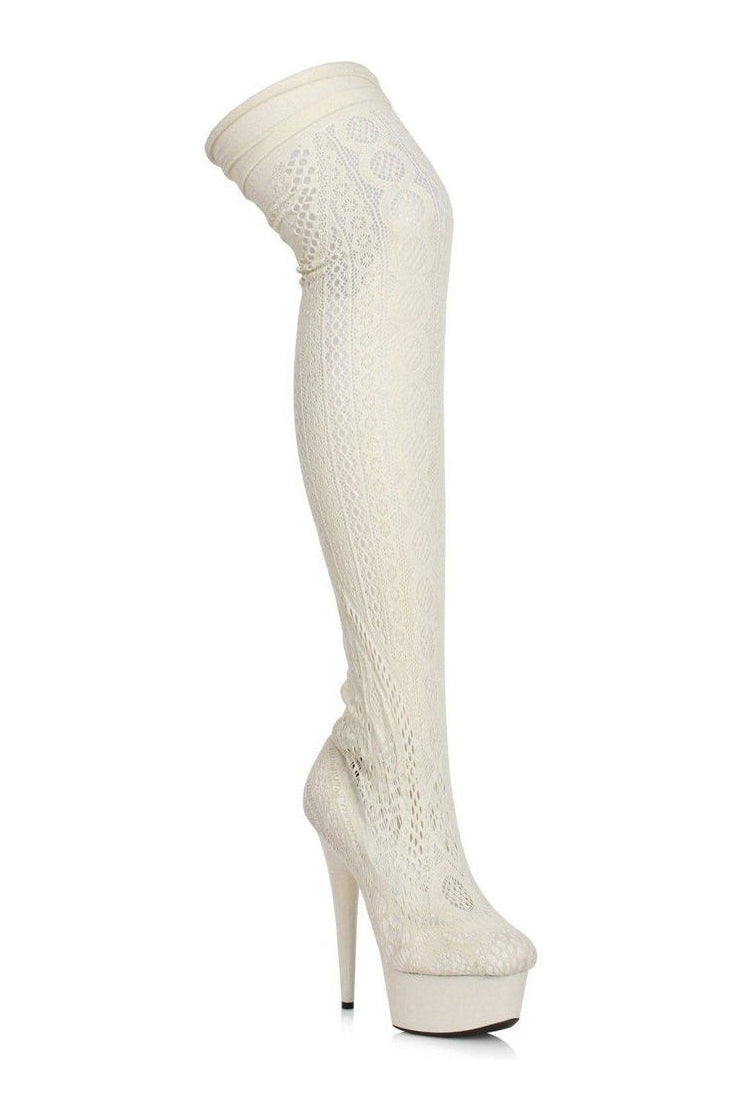 609-MEI Stripper Thigh Boot | White Fabric-Ellie Shoes-SEXYSHOES.COM