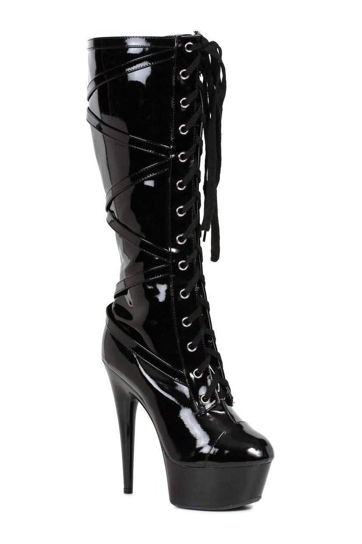 609-POCKY Platform Boot | Black Patent-Ellie Shoes-Black-Knee Boots-SEXYSHOES.COM