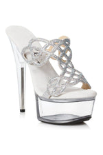 609-SELENA Stripper Slide | Silver Rhinestones