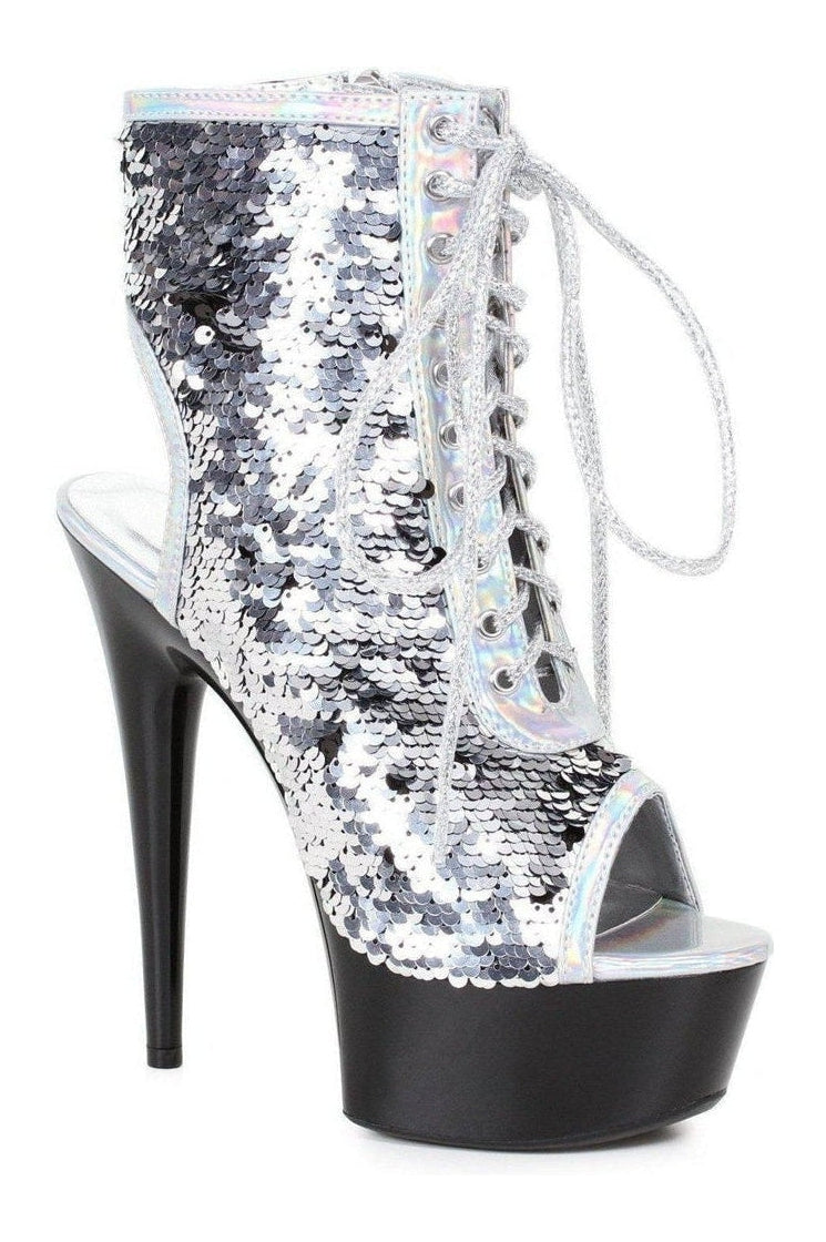 Ellie Shoes 609 TINSLEY Stripper Bootie in Silver Sequins from SexyShoes.com