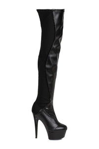Ellie Shoes 609 UNIQUE Thigh Boot in Black Faux Leather from SexyShoes.com