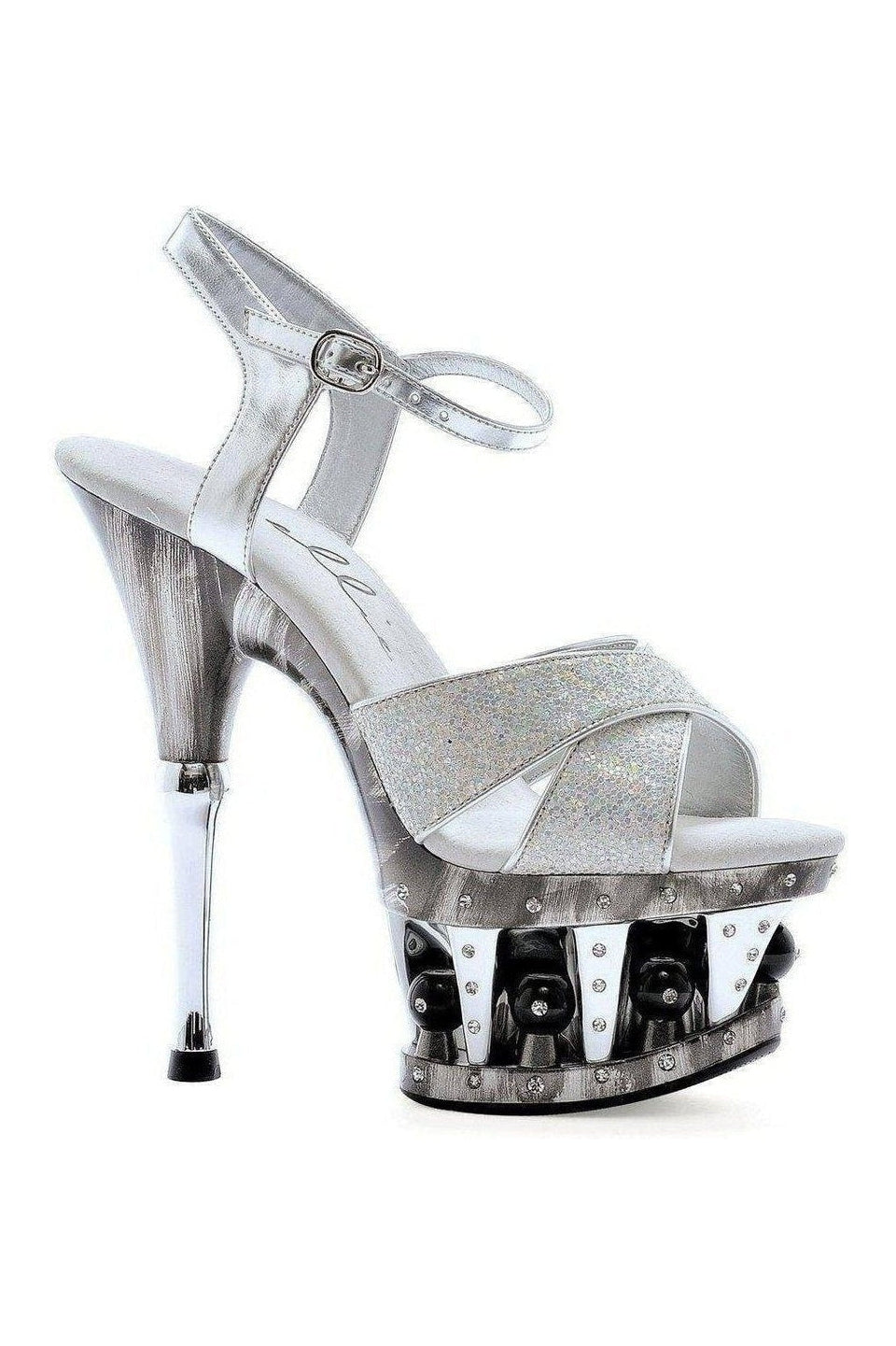 629-JANIE Platform Sandal | Silver Glitter-Ellie Shoes-SEXYSHOES.COM