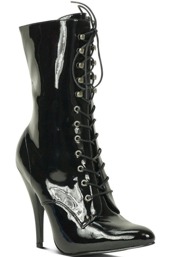 6375-Granny Mid Calf Ankle Boot | Black Patent-Sexyshoes Brand-Black-Ankle Boots-SEXYSHOES.COM