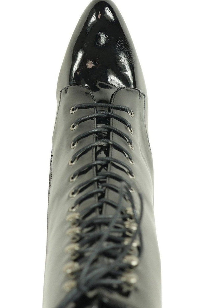 6375-Granny Mid Calf Ankle Boot | Black Patent-Sexyshoes Brand-Ankle Boots-SEXYSHOES.COM